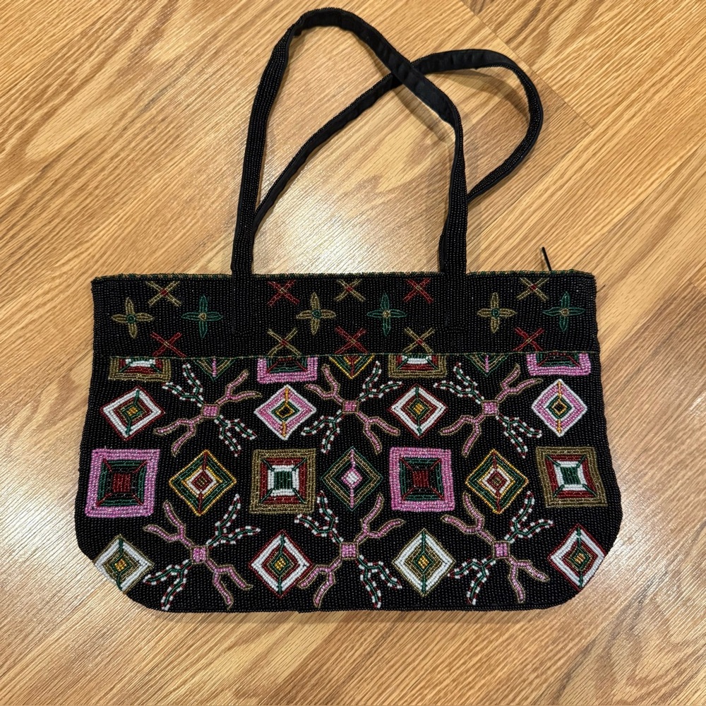 JR‎ Comeco Black and Lilac Purple Beaded shoulder Bag